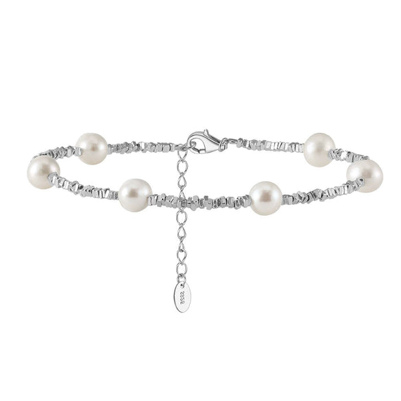 Wholesale S925 Sterling Silver Anklets With Natural Millet Beads And Freshwater Pearls Geometric Retro Minimalist Electroplated Style