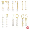Wholesale S925 Sterling Silver Asymmetric Geometric Wind Chain Tassel Pearl Earrings For Women