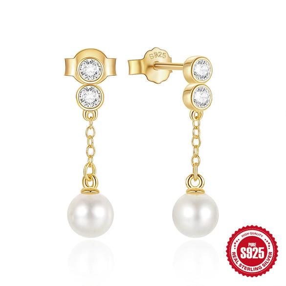 Wholesale S925 Sterling Silver Asymmetric Geometric Wind Chain Tassel Pearl Earrings For Women