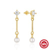 Wholesale S925 Sterling Silver Asymmetric Geometric Wind Chain Tassel Pearl Earrings For Women