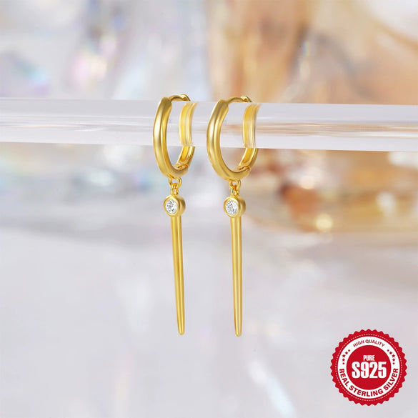 Wholesale S925 Sterling Silver Awl Diamond Earrings With Creative Rivet Design And Geometric Styling Electroplated