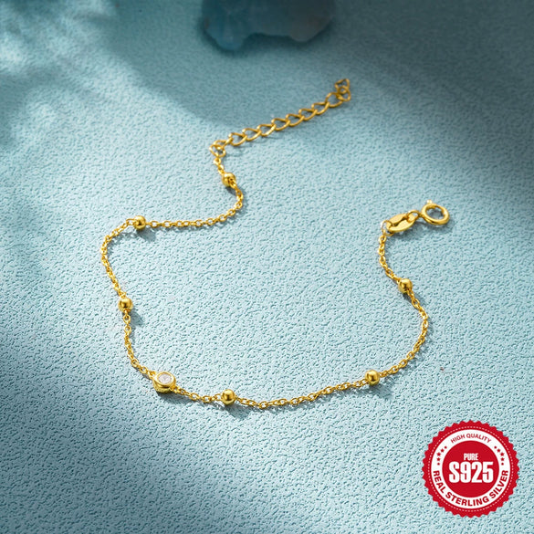 Wholesale S925 Sterling Silver Bean Chain Geometric Diamond Bracelet With Environmental Protection Electroplating For Women