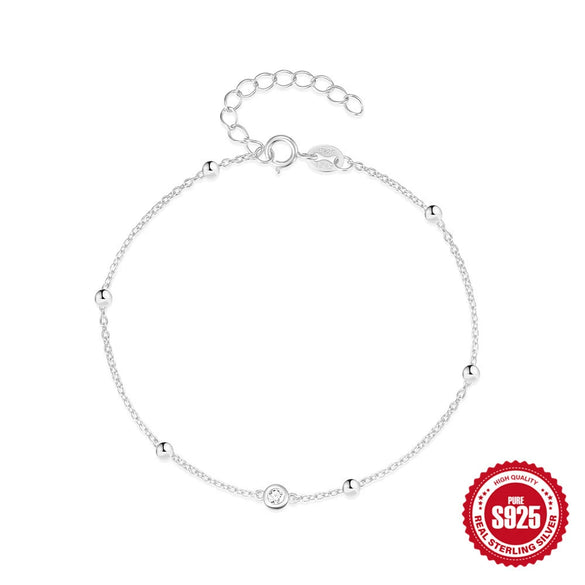 Wholesale S925 Sterling Silver Bean Chain Geometric Diamond Bracelet With Environmental Protection Electroplating For Women
