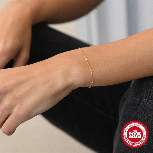 Wholesale S925 Sterling Silver Bean Chain Geometric Diamond Bracelet With Environmental Protection Electroplating For Women