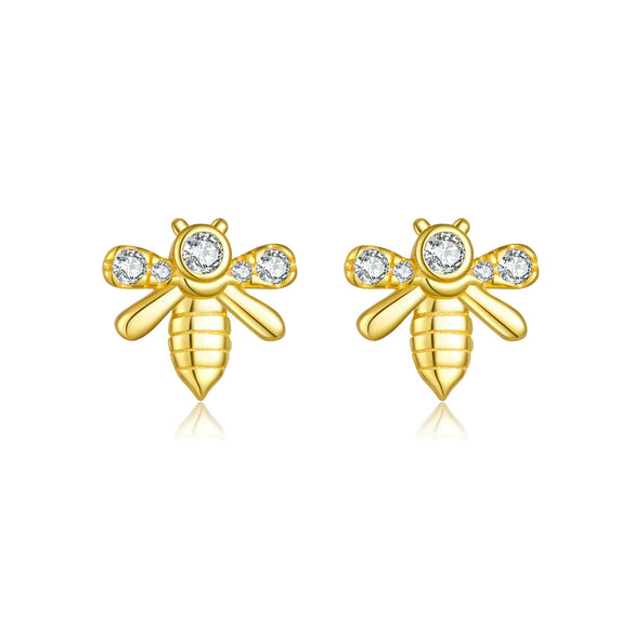 Wholesale S925 Sterling Silver Bee Earrings Electroplated With Platinum And 18K Gold Minimalist Animal Style Ear Jewelry For Women