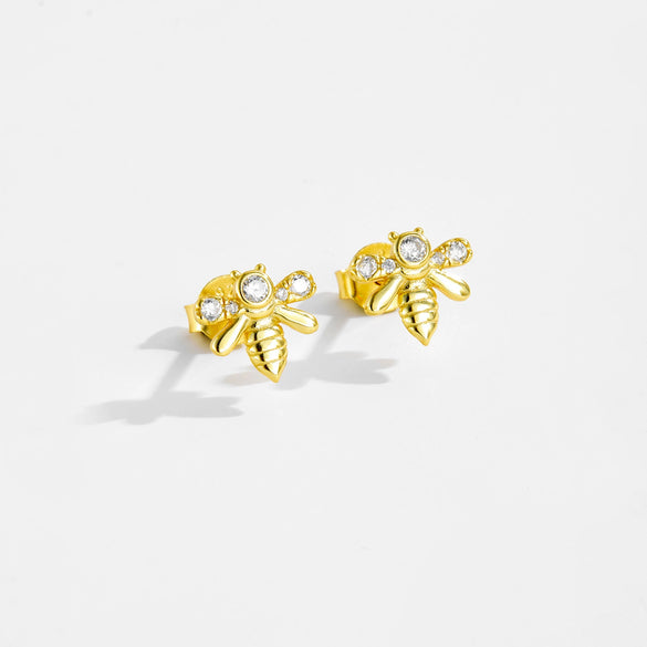 Wholesale S925 Sterling Silver Bee Earrings Electroplated With Platinum And 18K Gold Minimalist Animal Style Ear Jewelry For Women