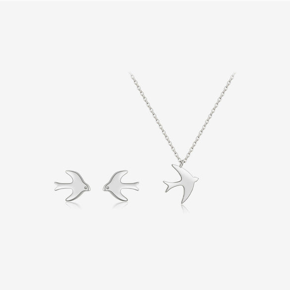 Wholesale S925 Sterling Silver Bird Bear Little Pig Small Animal Pattern Simple Style Necklace Earrings With Cross Chain And Joker Clavicle Chain Platinum 18K Gold Electroplated