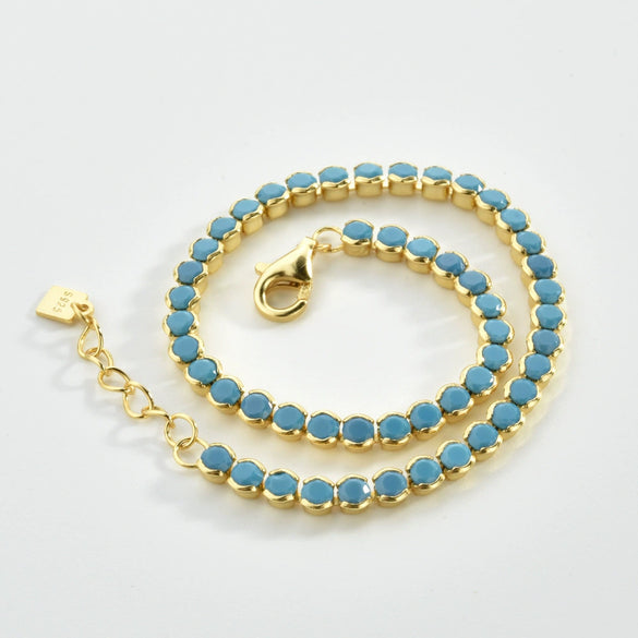 Wholesale S925 Sterling Silver Blue Pine Edge Multi Row Full Diamond Micro Encrusted Women's Hand Bracelet With Electroplating
