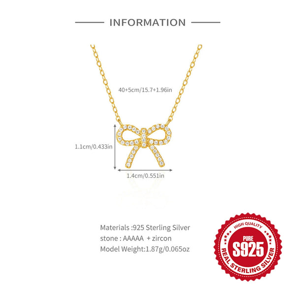 Wholesale S925 Sterling Silver Bow Necklace With Dense Nail Diamond Encrustment And Geometric Pattern For Women Electroplated