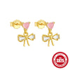 Wholesale S925 Sterling Silver Bow Shaped Love Earrings With Colored Diamonds And Geometric Design Electroplated For Women