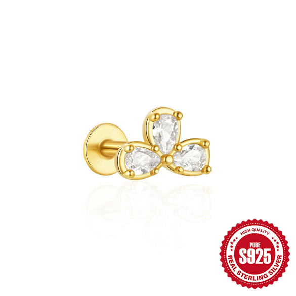 Wholesale S925 Sterling Silver Bow Triangle Geometric Flat Head Piercing Ear Nails Earrings With Environmental Protection Electroplating Unisex Cold Style