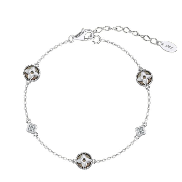 Wholesale S925 Sterling Silver Bracelet Geometric Four Leaf Clover Design 14K Gold Plated Inlaid With Zirconium