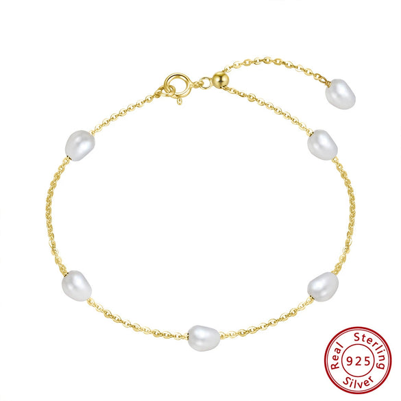 Wholesale S925 Sterling Silver Bracelet With Natural Freshwater Pearl Baroque Shape Geometric Style Electroplated