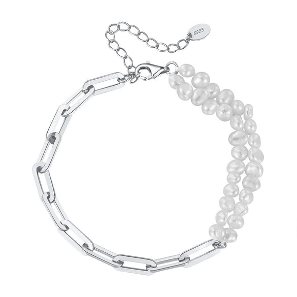 Wholesale S925 Sterling Silver Bracelet With Natural Freshwater Pearls Geometric Design Electroplating For Women