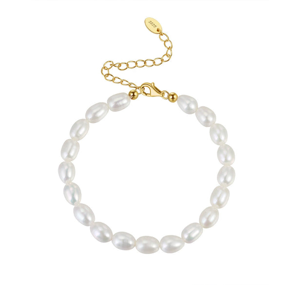 Wholesale S925 Sterling Silver Bracelet With Natural Freshwater Pearls Geometric Design Electroplating For Women