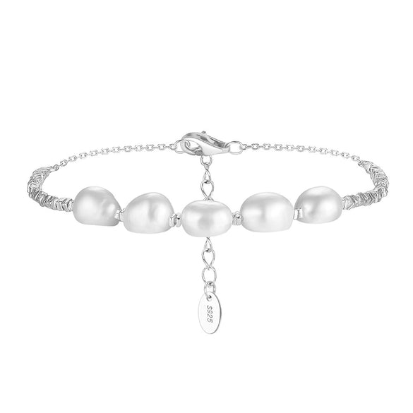 Wholesale S925 Sterling Silver Bracelet With Natural Freshwater Pearls Geometric Design Electroplating For Women