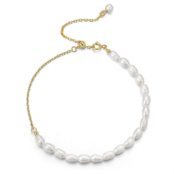 Wholesale S925 Sterling Silver Bracelet With Natural Freshwater Pearls Geometric Design Electroplating For Women