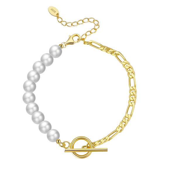 Wholesale S925 Sterling Silver Bracelet With Natural Freshwater Pearls Geometric Design Electroplating For Women