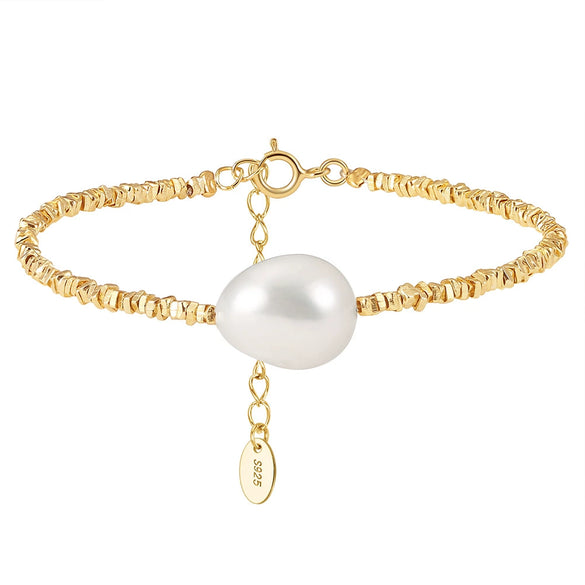 Wholesale S925 Sterling Silver Bracelet With Natural Freshwater Pearls Geometric Design Electroplating For Women