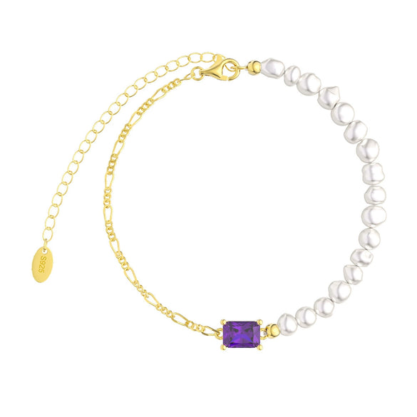 Wholesale S925 Sterling Silver Bracelet With Natural Freshwater Pearls Geometric Design Electroplating For Women