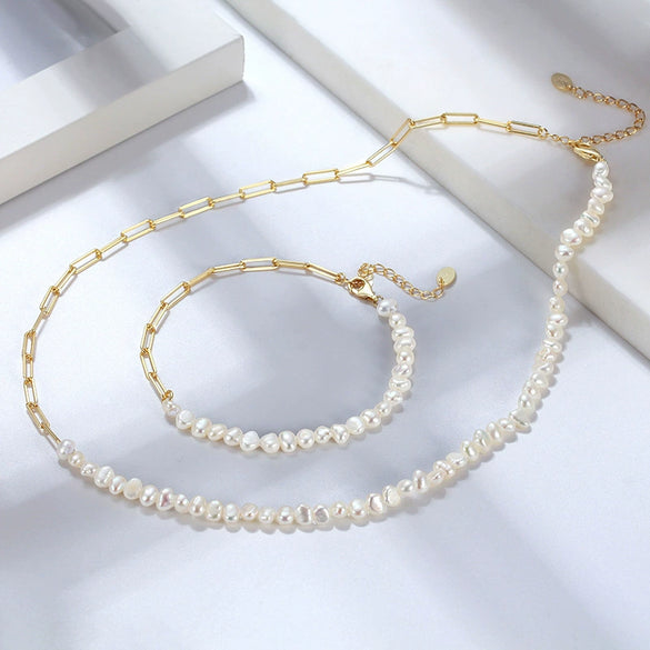 Wholesale S925 Sterling Silver Bracelet With Natural Freshwater Pearls Geometric Design Electroplating For Women