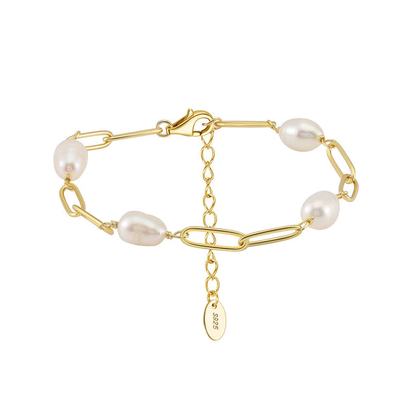 Wholesale S925 Sterling Silver Bracelet With Natural Freshwater Pearls Geometric Design Electroplating For Women