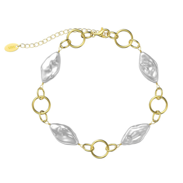Wholesale S925 Sterling Silver Bracelet With Natural Freshwater Pearls Geometric Design Electroplating For Women