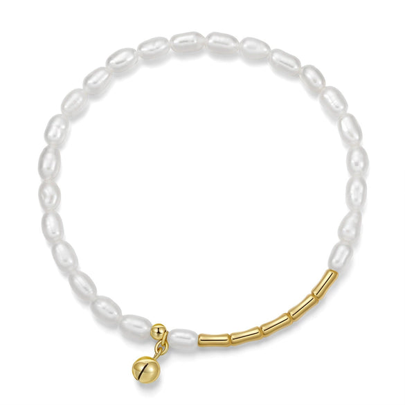Wholesale S925 Sterling Silver Bracelet With Natural Freshwater Pearls Geometric Design Electroplating For Women