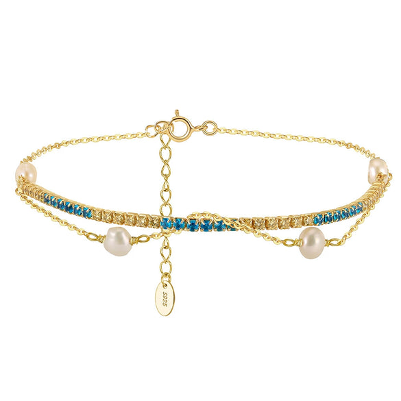 Wholesale S925 Sterling Silver Bracelet With Natural Freshwater Pearls Geometric Design Electroplating For Women
