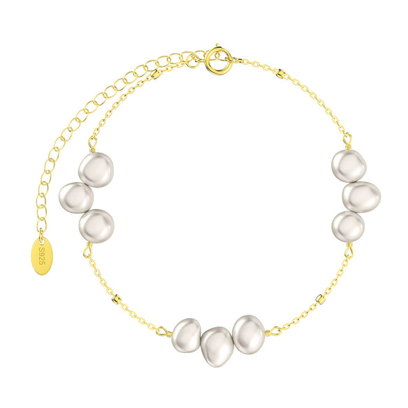 Wholesale S925 Sterling Silver Bracelet With Natural Freshwater Pearls Geometric Design Electroplating For Women