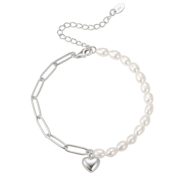 Wholesale S925 Sterling Silver Bracelet With Natural Freshwater Pearls Geometric Design Electroplating For Women