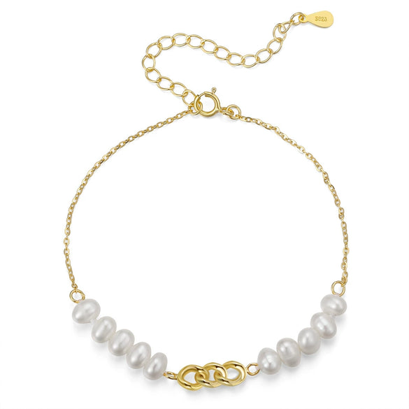 Wholesale S925 Sterling Silver Bracelet With Natural Freshwater Pearls Geometric Design Electroplating For Women