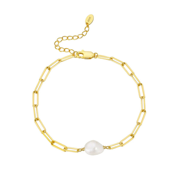 Wholesale S925 Sterling Silver Bracelet With Natural Freshwater Pearls Geometric Design Electroplating For Women