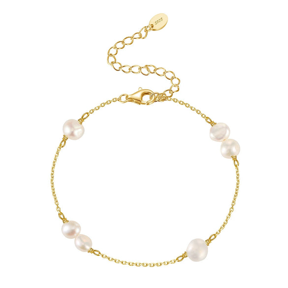 Wholesale S925 Sterling Silver Bracelet With Natural Freshwater Pearls Geometric Design Electroplating For Women