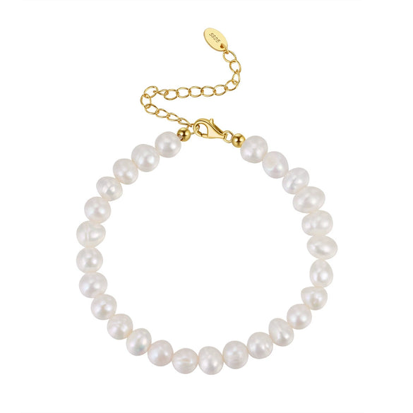 Wholesale S925 Sterling Silver Bracelet With Natural Freshwater Pearls Geometric Design Electroplating For Women