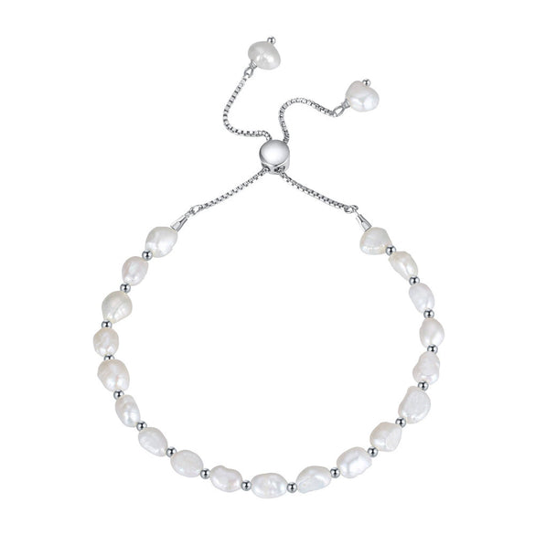 Wholesale S925 Sterling Silver Bracelet With Natural Freshwater Pearls Geometric Design Electroplating For Women