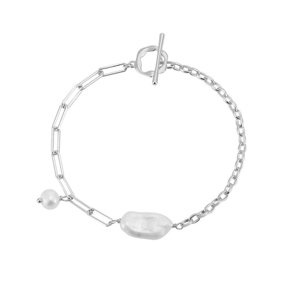 Wholesale S925 Sterling Silver Bracelet With Ot Buckle Splicing Chain And Natural Baroque Pearl Handmade Electroplated Internet Celebrity Minimalist Style For Women
