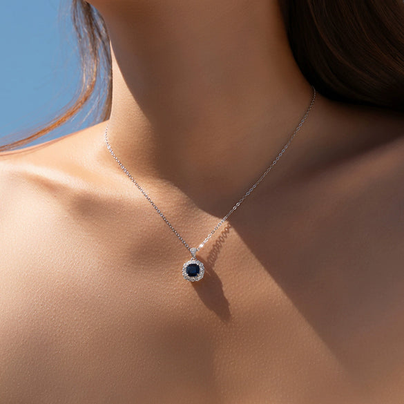 Wholesale S925 Sterling Silver British Retro Imitation Sapphire Electroplated Women's Clavicle Necklace