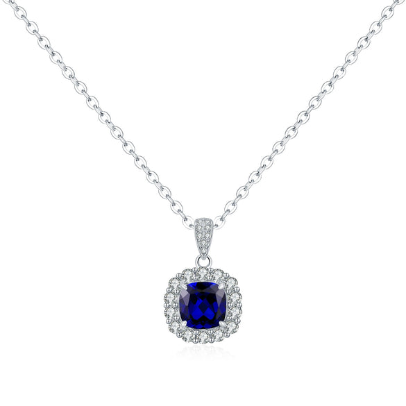 Wholesale S925 Sterling Silver British Retro Imitation Sapphire Electroplated Women's Clavicle Necklace