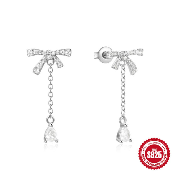 Wholesale S925 Sterling Silver Butterfly Geometric Tassel Chain Letter Earrings With Opal Diamond Embedded And Electroplating Treatment