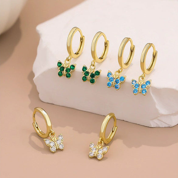 Wholesale S925 Sterling Silver Butterfly Zircon Geometric Women's Earrings