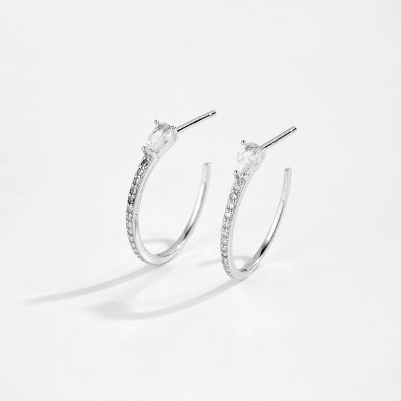 Wholesale S925 Sterling Silver C Shaped Electroplated Micro Inlaid Zircon Women's Earrings