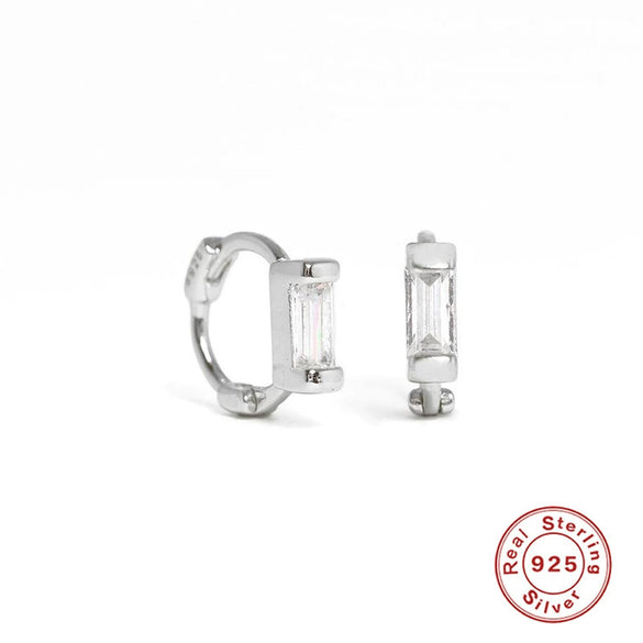 Wholesale S925 Sterling Silver Cartilage Earring With Square Diamond Ear Buckle And Single Diamond Simple Geometric Style Electroplated