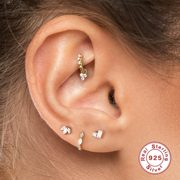 Wholesale S925 Sterling Silver Cartilage Piercing Single Earrings With Diamond Embedded Geometric Style Electroplated Ear Bone Stud Jewelry For Women