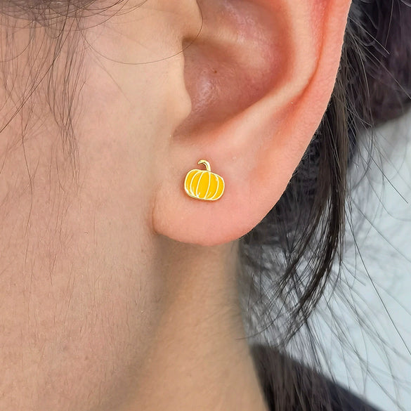 Wholesale S925 Sterling Silver Cartoon Fruit Pumpkin Design Electroplated 18K Gold Earrings For Women