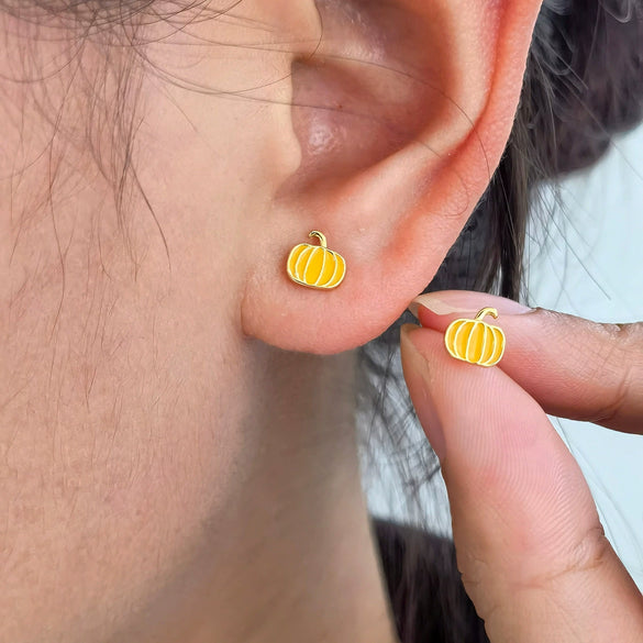 Wholesale S925 Sterling Silver Cartoon Fruit Pumpkin Design Electroplated 18K Gold Earrings For Women