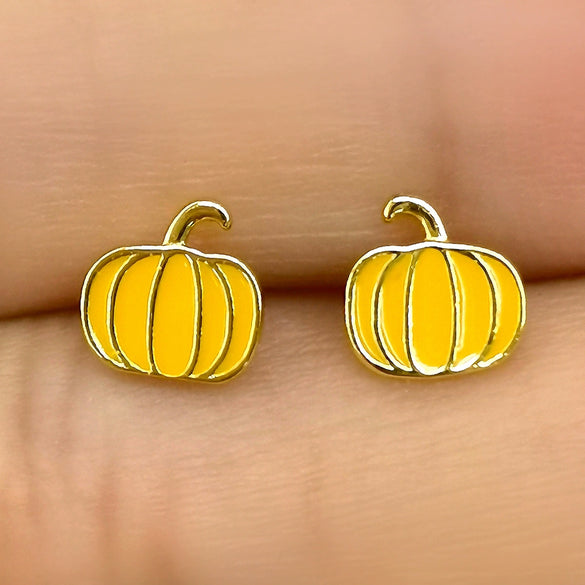 Wholesale S925 Sterling Silver Cartoon Fruit Pumpkin Design Electroplated 18K Gold Earrings For Women