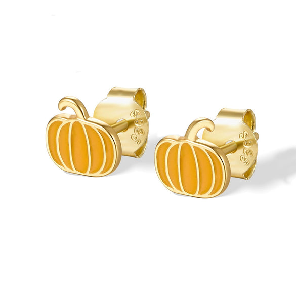 Wholesale S925 Sterling Silver Cartoon Fruit Pumpkin Design Electroplated 18K Gold Earrings For Women