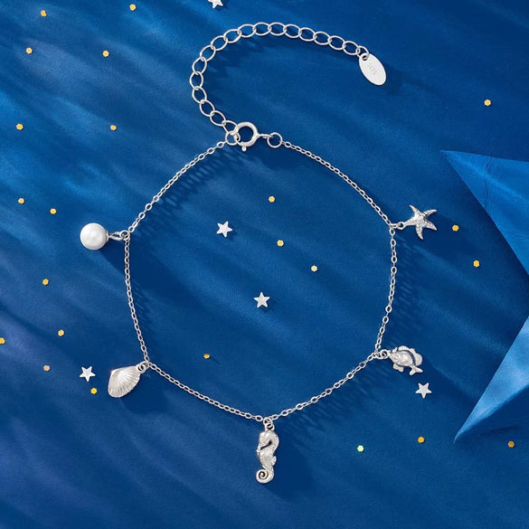 Wholesale S925 Sterling Silver Cartoon Marine Animal Sea Fish Bracelet 14K Gold Plated