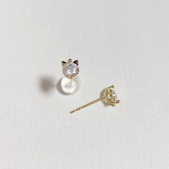 Wholesale S925 Sterling Silver Cat Cartoon Style Earrings Set With Diamonds